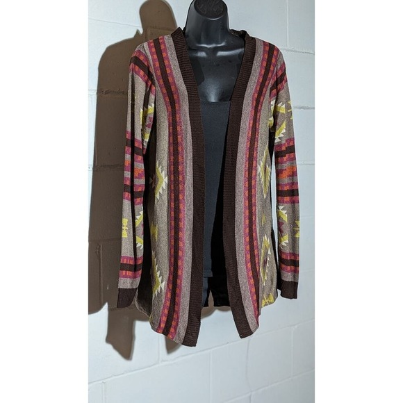 Live and Let Live Striped Open Front Cardigan Boho Sweater Aztec Geometric Small - Picture 1 of 5